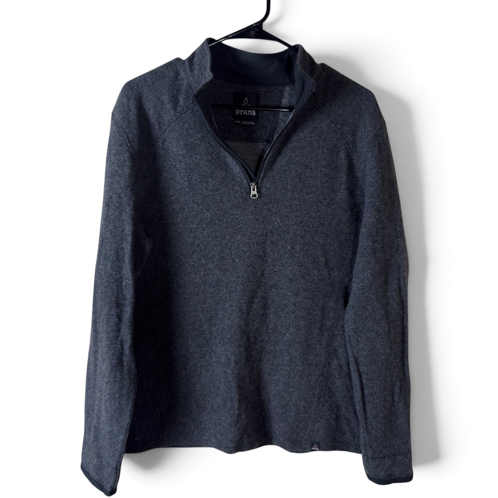 prAna Korven Sweater Men Large Charcoal Gray Wool Blend 1/4 Zip Outdoor Layering
